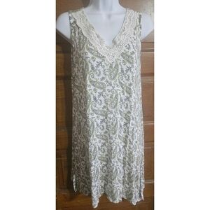 Paisley Print Lace Trim Mini Dress